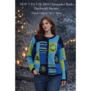 NEW VTG Y2K 2003 Christopher Banks Hand Crafted Patchwork Sweater Sz L Boho